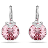 Bella V drop earrings Round cut, Pink, Rhodium plated
